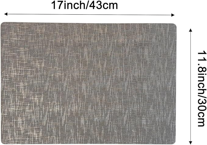 Faux Leather Placemats, Dual‑Sided Non‑Slip Vinyl Placemats, Washable Table Mats, Wipeable Metallic Dining Mats for Kitchen and Dining (Silver, Set of 6)