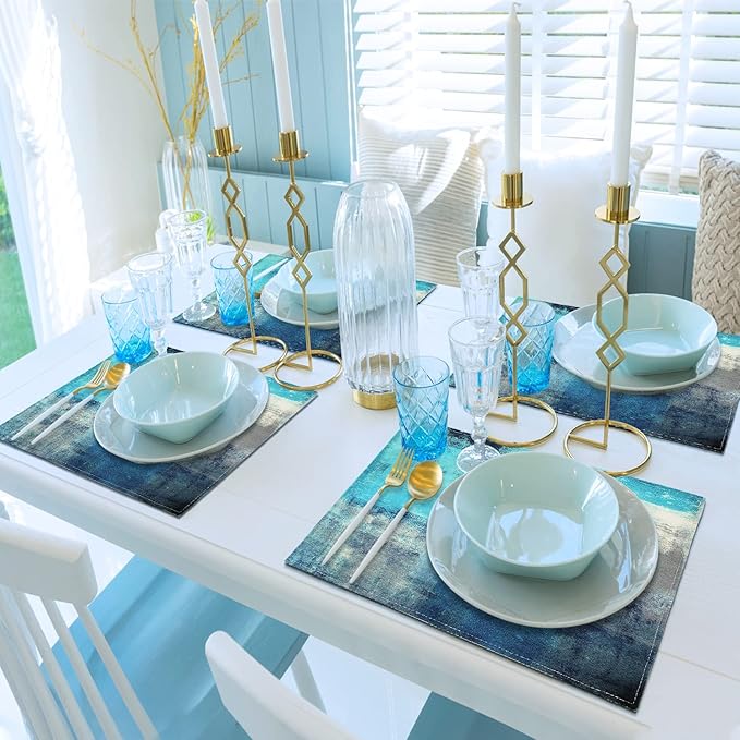Turquoise and Grey Placemats Set of 4 Modern Art Teal Placemats Heat Resistant Non-Slip Artwork Dining Placemats Washable Table Mats for Home Kitchen Decor
