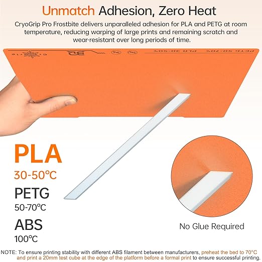 BIQU CryogripPro Frostbite Matte Orange Cold Build Plate for Prusa MK4/MK4S/MK3/MK3S/CORE One/CORE One+ 3D Printers 254.5x241.5MM Double-Sided Upgrade Room Temperature Print Removable Surface Platform