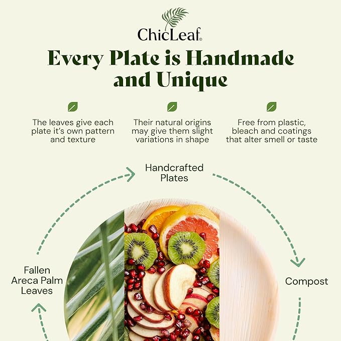 Chic Leaf Compostable Palm Leaf Plates & Cups Set - 10 In & 7 In Pack of 45, Natural - Biodegradable Tableware & Disposable Plates & Cups - Durable Bamboo Utensils, Valentine's Romantic Table Setting