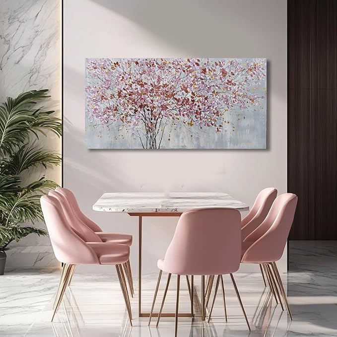 CHUDANHAO Colorful Flowers Canvas Art Prints Pink and Red Tree Wall Decor 24"x48" Bedroom Plant Wall Art Office Artwork Living Room Posters