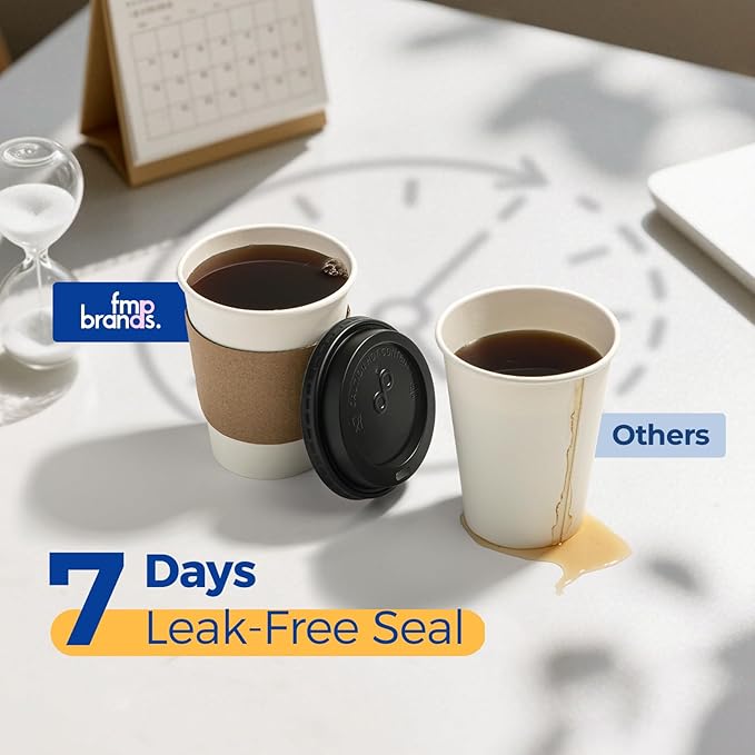 Fit Meal Prep 50 Pack 12 oz Disposable Coffee Cups with Lids, Sleeves, Leak-Proof To Go Coffee Cups with Lids, Durable Paper Cups for Hot Beverage, Home, Office, Party
