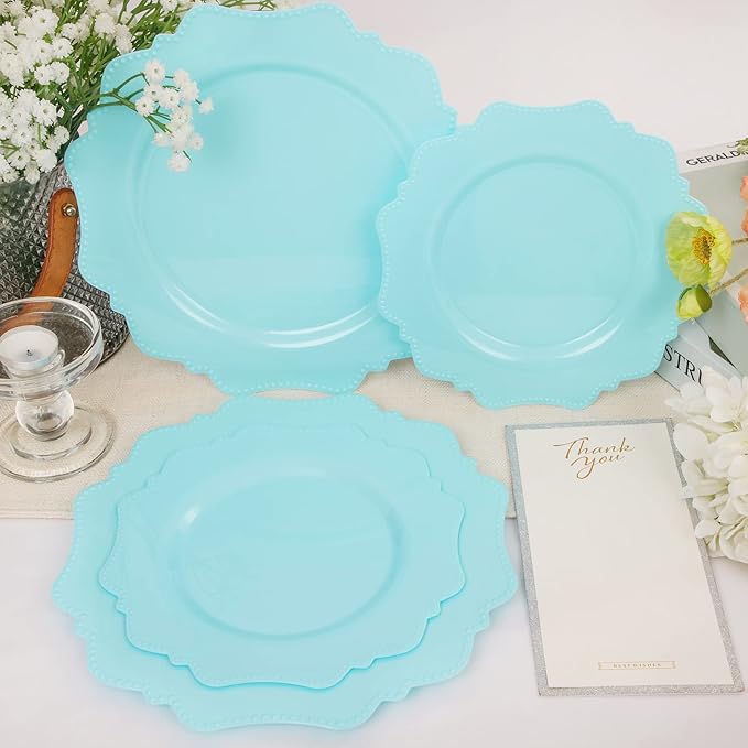 COLOSUS Disposable Plastic Plates 60Pcs, Light Baby blue Party Plates, Heavy Duty 30 Dinner plate 10.5” and 30 Salad/Dessert Plate 8.25” for Easter day Party Dinner