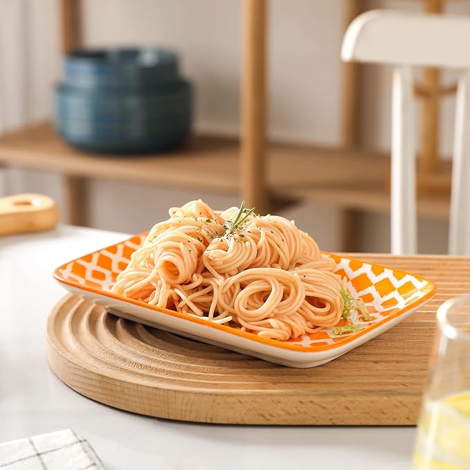 Selamica Ceramic 9.5 Inch Large Rectangular Salad Plates, Dinner Plates, Pasta Dessert Plates Serving Platters and Trays for Appetizer, Sushi, Fruit, Set of 6, Assorted Colors