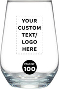 DISCOUNT PROMOS 100 Vaso Silicia Stemless Wine Glasses Set, 16 oz. - Personalized Text, Logo - Clear, Orb-Like, Thick base - Clear