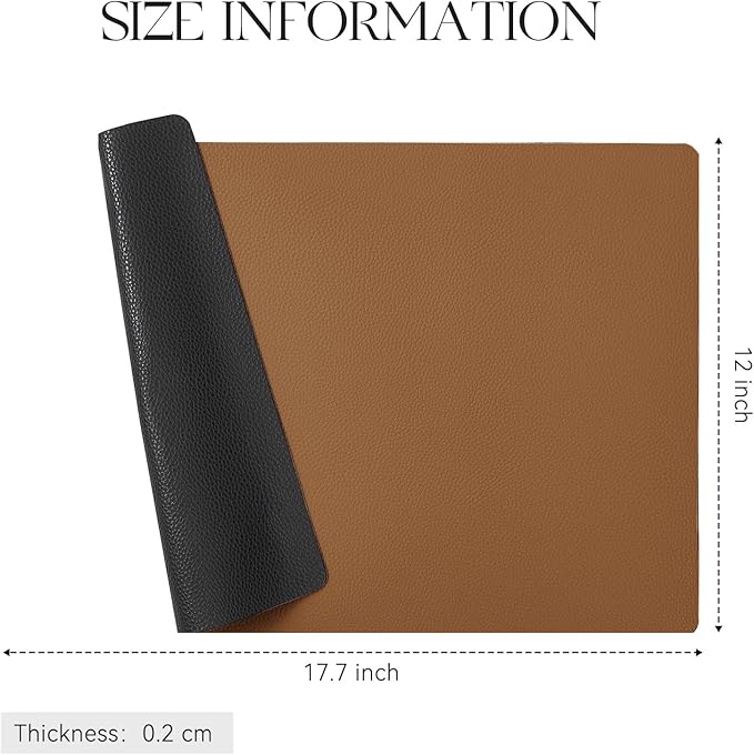 MOSAYT Vinyl Placemats Set of 6, Heat Resistant Place Mats 100% Waterproof Washable & Wipeable Faux Leather Reversible Table Mats for Kitchen Dining Party Indoor Outdoor, 12" x 17", Black/Brown
