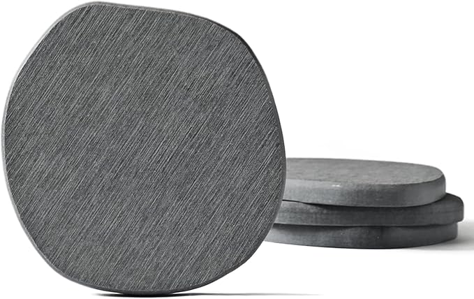 Diatomaceous Earth Coasters Set of 4 for Drinks, Moisture Water Absorbent Stone Coasters for Table Desk at Work, Water Absorbing Instant Drying Diatomite, Modern Deep Grey