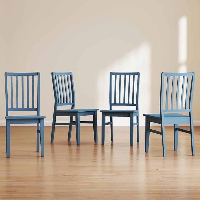 Blue Wooden Dining Chairs Set of 4, Farmhouse Dining Room & Kitchen Chair with High Back, Spindle Windsor Armless Side Chair for Living Room Dining Room Kitchen Restaurant Balcony