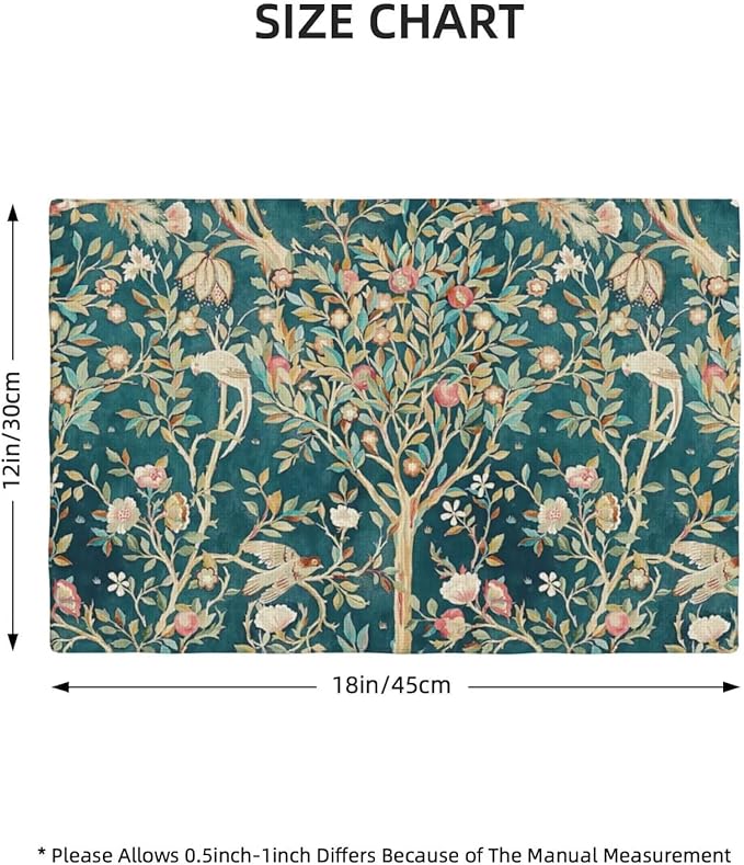William Morris Floral Prints Placemats for Dining Table Placemat Set of 6 Table Settings Table Mats for Home Kitchen Holiday Decoration Strawberry Thief-3