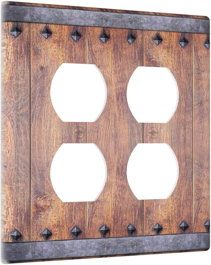 Light Switch Cover Rustic Farmhouse Barn Door Vintage Wood 2 Gang Decorative SwitchPlates Double Duplex Wall Plates Switch Plates and Outlet Covers for Bathroom Cabin Decor