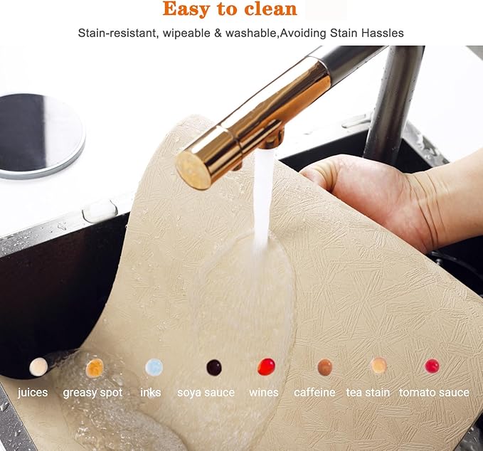 Vinyl Placemats Set of 6 Heat Resistant Easy Clean Non-Slip Place Mats for Dining Table Faux Leather Waterproof Stain Resistant Wipeable Washable PVC Table Mats(6, Beige)