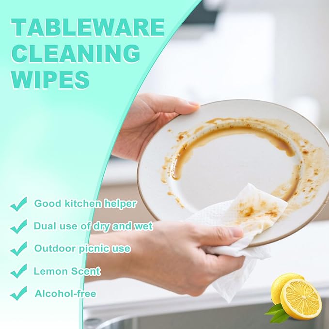 twoworld Disposable Dish Cleaning Wipes,Dish Wipes for Washing Dishes No Waterfor Camping Travel Kitchen Outdoor(pack of 50)