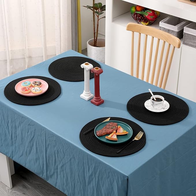 Set of 6 Round Woven Placemats,13.8 inch Cotton Plate Chargers Black Thick Tablemats Braided Tablemats for Dining Rattan Mats Weave Placemats for Table Decoration