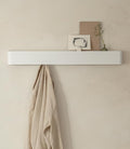 Kazai.® Coat Rack Wall Mount with Shelf 'Tone' | Modern Design Coat Hanger with Hidden Hooks and Storage | Hat Rack with Shelf in Metal | Wall-Mounted Purse Organizer | White