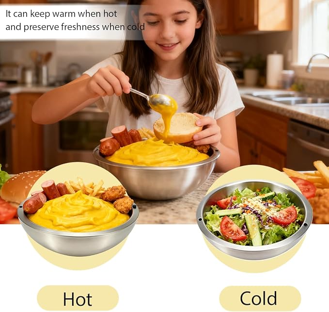 Dip Chiller Bowl Large 35oz Capacity Stainless Steel Double Walled Insulated Ice Serving Bowl Insulated Dip ice bowl Parties Salsa Condiments Salad & Food Hot or Cold Sauces Guacamole