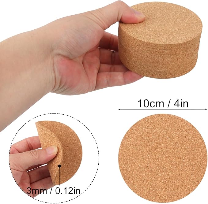 150 Pieces 4 Inch Cork Coasters for Drinks, 100 mm Round Cork Coasters, Non-Slip, Heat-Resistant, Absorbent & Reusable, Perfect for DIY Crafts and Home Tabletop Decoration