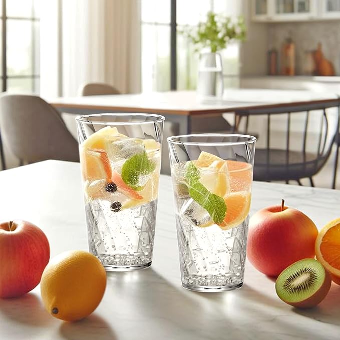 Amazing Abby - Glacier - 18-Ounce Plastic Tumblers (Set of 8), Plastic Drinking Glasses, Mixed-Color Reusable Cups, Stackable, BPA-Free, Shatter-Proof, Dishwasher-Safe