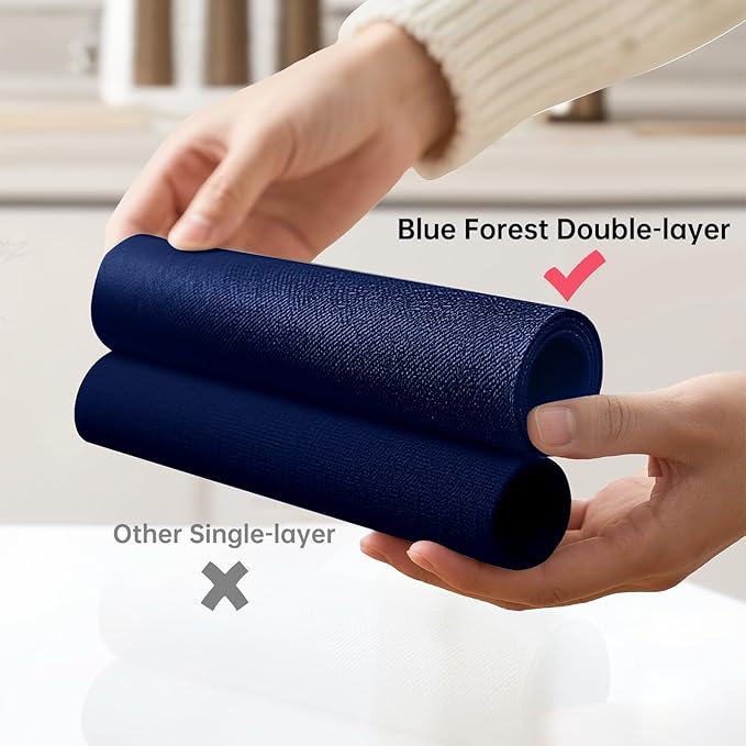 Blue Forest Placemats Set of 8, Dual-Layered Thickened Faux Line Table Mats Heat Resistant Machine Washable Wrinkle Free Place Mats for Kitchen Dining Outdoor/Indoor (NavyBlue)