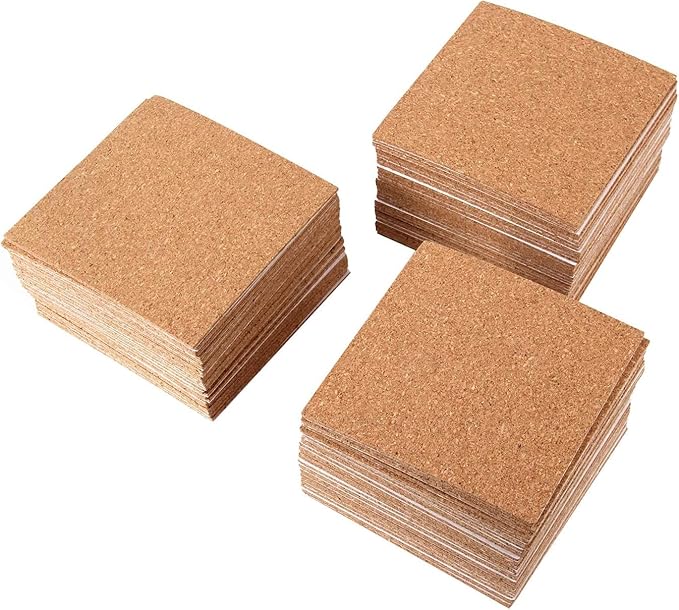 220 Pack Self Adhesive Cork Squares and Round DIY Adhesive Cork Board for Coasters and DIY Crafts