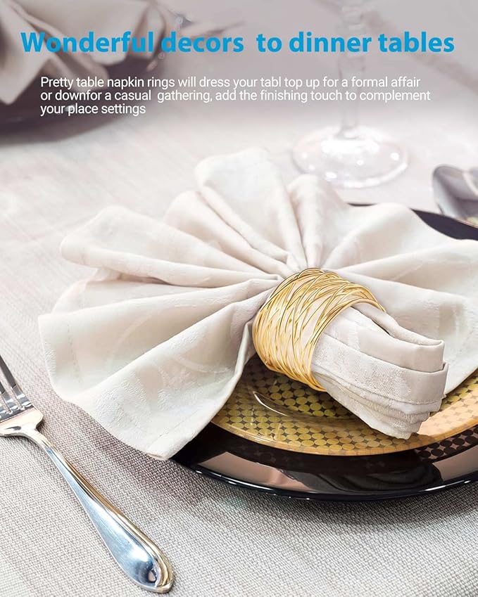 Twisted Wire Mesh Napkin Rings Holders Décor Dinner Party Wedding Christmas Gathering (Gold 12pcs)