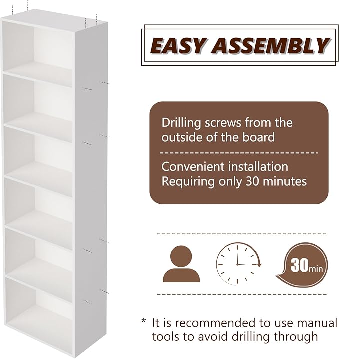 Wooden 6 Cube Storage Organizer, White 6 Cube Storage Shelf, 6 Tier Closet Organizers Storage Cubes Display Cubby, Versatile Cubes Open Bookshelf and Cubby Organizer for Any Space 15.7inch