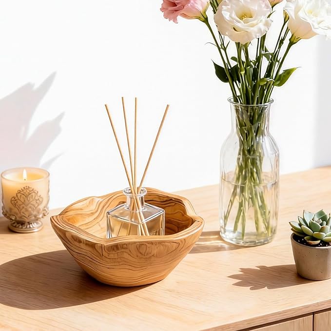 Natural Wood Fruit Bowl 6-8in - Irregular Creative Wooden Decorative Bowl for Kitchen Counter,Wooden Serving Bowl for Salads Snacks Keys and Home Decor (6-8in/15-19cm)