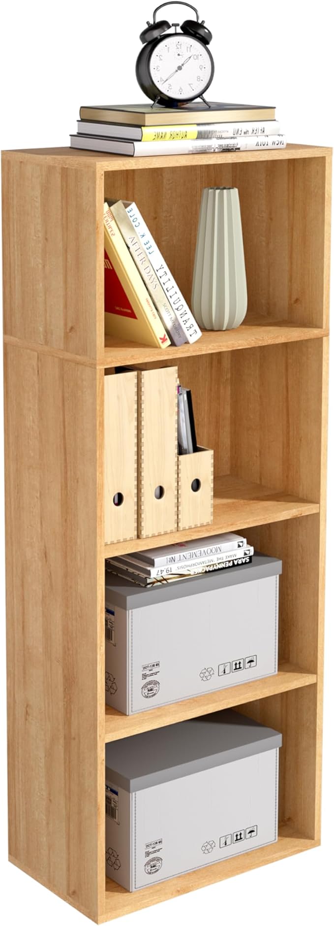 Wooden 4 Cube Storage Organizer, 4 Tier Tall Modern Bookshelf Freestanding Storage Display Organizer, Versatile Cubes Shelf and Cubby Unit for Living Room, Bedroom, Home Office 15.7inch
