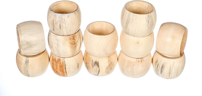 CLEENTABLE Wooden Napkin Rings Set of 12 - Handcrafted Napkin Holder for Dinner Table Decoration, Weddings, Home, Kitchen, Decor, Dinner, Parties, Every Day Use - Durable, Versatile (Cream)