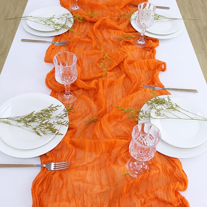 FUHSY Orange Cheesecloth Table Runner 10 Pack Gauze Table Runners 10FT Long Rustic Fall Table Runners Boho Gauze Cheese Cloths Table Runner for Wedding Thanksgiving Burnt Orange Halloween Table Decor