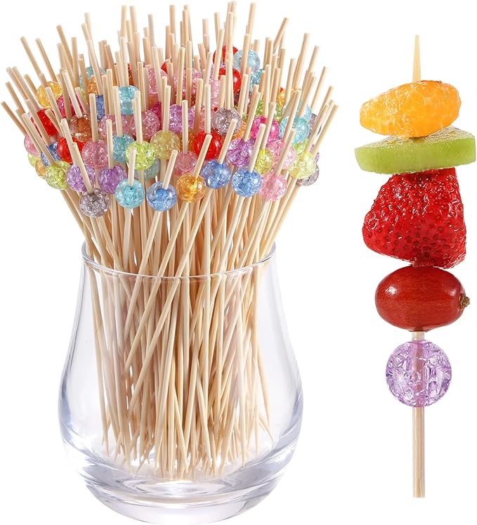 200 Pcs Cocktail Picks, 4.7 Inch Toothpicks for Appetizers, Bamboo Cocktail Sticks Skewers for Drinks, Desserts, Charcuterie, Wedding Party Fancy Toothpicks, Colour Pearl Mini Food Picks Decorative