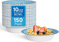 MUCHII 10 Oz Paper Bowls 150 Count Small Bowls, Blue Printed Soak Proof Disposable Bowls for Snacks, Dessert, And Light Lunch Meals