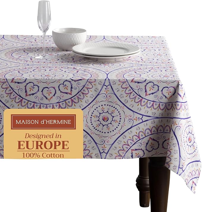 Maison d' Hermine Table Cloth Square Table 100% Cotton 60 x 60 Inches Tablecloth Reusable Decorative for Dining Room Farmhouse Home Valentines Day Decorations Spring Summer - Mandala