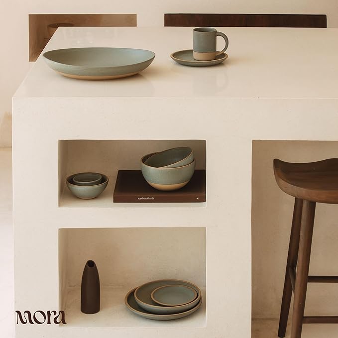 MORA Medium Bowls Set of 4, 28oz Ceramic Pottery Everyday Bowls - Microwave, Oven and Dishwasher Safe - Peppercorn