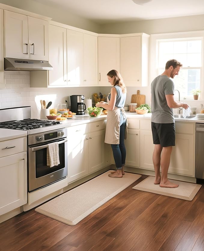 Ophanie Kitchen Mats for Floor, 3/4 Inch Thick Kitchen Rugs, 20'' x 60'' Anti Fatigue Standing Cushioned Mat, Waterproof,Comfort Ergonomic Mat for Office, Home, Sink, Beige Non-Slip Bottom