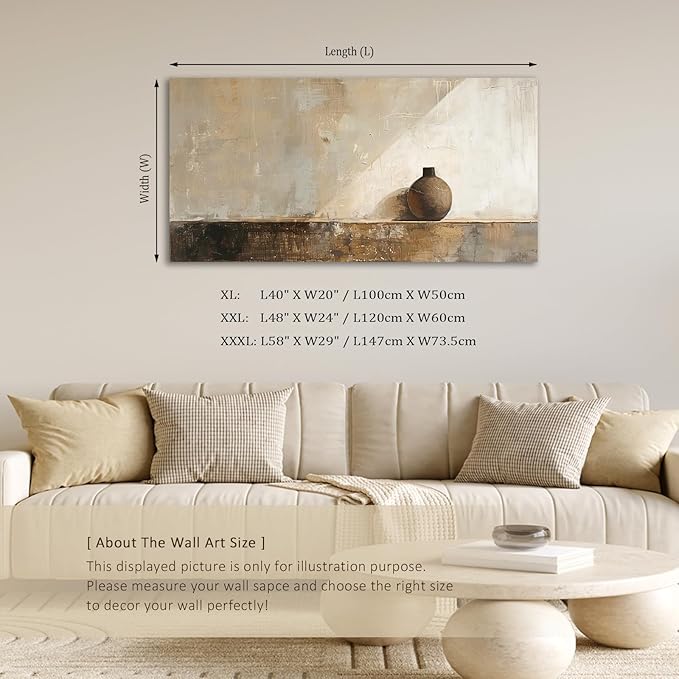 ADJUVANT Wall Art Minimalist Neutral Vase Painting 60" L x 30" W, Earth Tone Canvas Artwork Prints Simple Pottery Pictures Contemporary Rustic Wall Decor for Living Room Bedroom