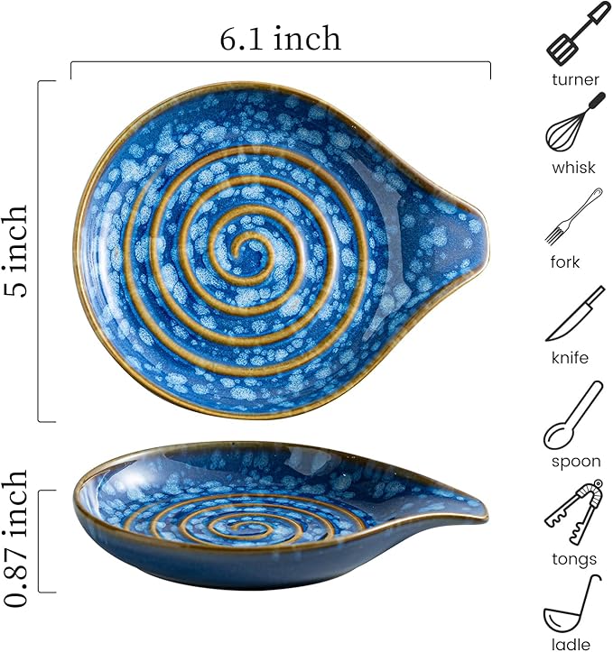 LAUCHUH Spoon Rest for Stove Top - 5” Ceramic Spoon Holder Stylish Utensil Holder for Kitchen Countertops, Ladle, Coffee Spoons, Cooking Spoons, Spatula, Tongs, Heat-Resistant, Starry Blue