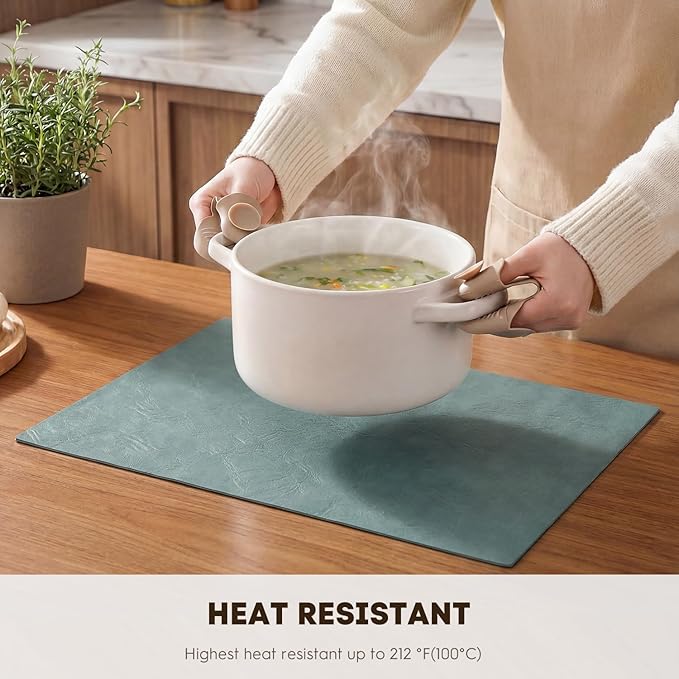 Artoid Mode Blue Faux Leather Placemats Set of 4, 12x18 Inch Waterproof Wipeable Heat Resistant Vinyl Place Mats, Reversible Table Mats for Winter Kitchen Dining Decor