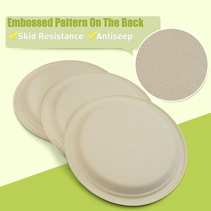 Green Earth, 9-Inch, 500-Count, Compostable Plates, Natural Bamboo Fibers, Everyday Tableware - Biodegradable Disposable Round Shape Microwave-Safe Gluten-Free Eco-Friendly