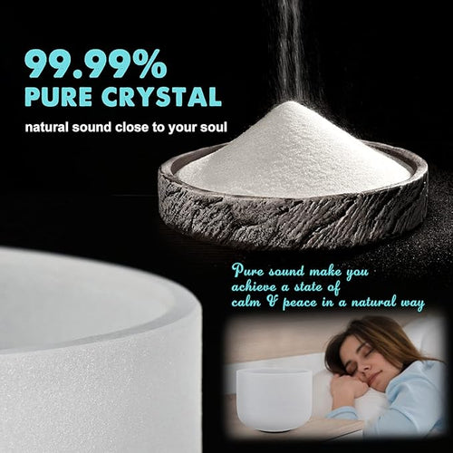440HZ 8 Inch A Note Third Eye Chakra Frosted Quartz Crystal Singing Bowl Meditation Therapy Sound Healing Instrument Sound Bath Bowl with Carrying Bag Mallet and O-ring