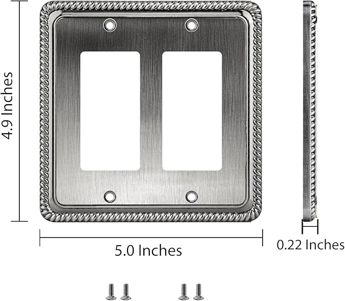 Henne Bery Rope Edge Decorative Wall Plate Switch Plate Outlet Cover, Aged Bronze (Double Decorator, Heirloom Silver)