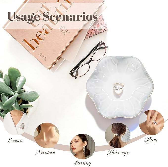 Ceramic Jewelry Tray, Ring Dish, Key Bowl Ceramic Tray 4.33 Inch, Ttrinket Dish Jewelry Dish, Desktop Decoration, Gifts for Mother Girlfriend Daughter,Mother's Day Gift (1Pcs-Lotus Leaf)