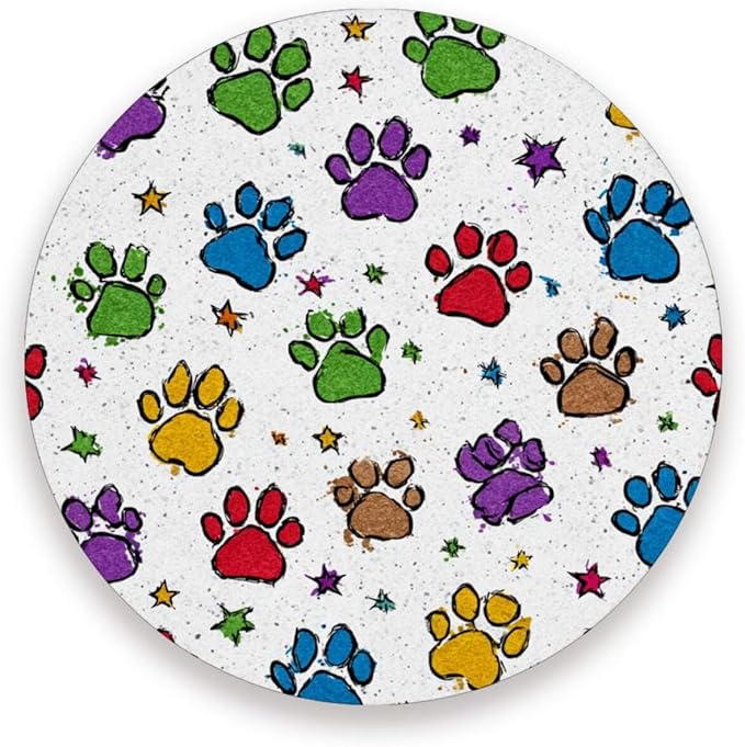 Coasters for Drinks Coaster Drink Set Decorative Coffee Table Desk Cup Mat Spring Cute Cork Bar Backing Round Home Decor Cute Colorful Paw Prints and Stars37