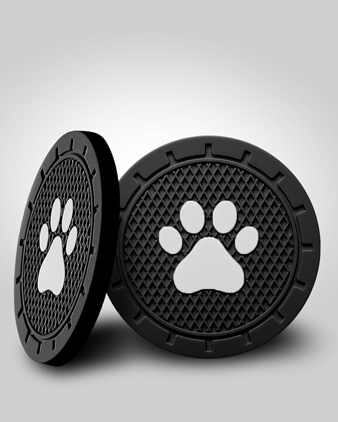 4 Pack Car Cup Coasters, Universal Dog Paw Print Non-Slip Silicone Cup Holder Inserts, Car Interior Accessories, Black