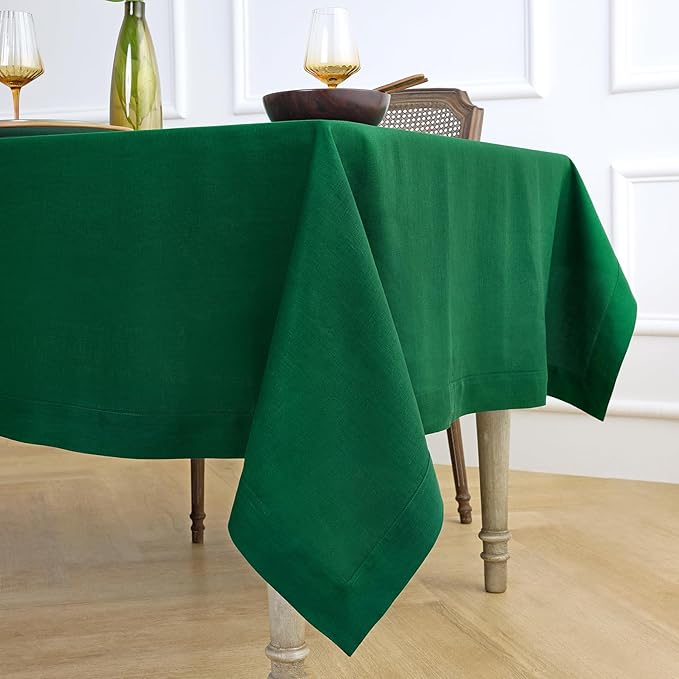 Solino Home Linen Tablecloth for Rectangle Tables 60 x 108 Inch - 100% Pure Linen Christmas Green Table Cloth - Fete, Machine Washable Cloth Tablecloth for St Patricks Day