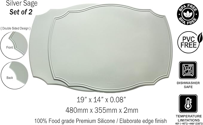 Rommy & Co. Premium Silicone Placemats, Set of 2 (Silver Sage)