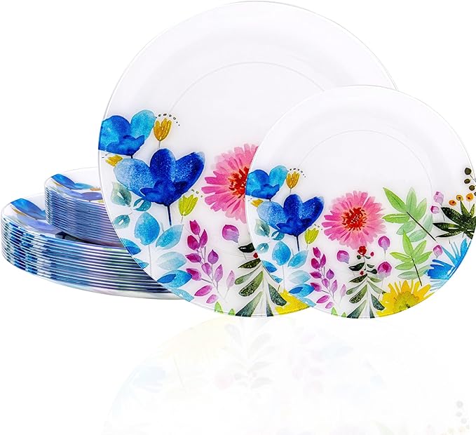 DaYammi 20Pcs Wildflower Plastic Plates-Floral Plastic Plates Disposable Heavy Duty,Fancy Floral Pattern Perfect for Wedding,Holidays - 10.25" Dinner Plate,7.5" Dessert Plate for Party Valentine's Day