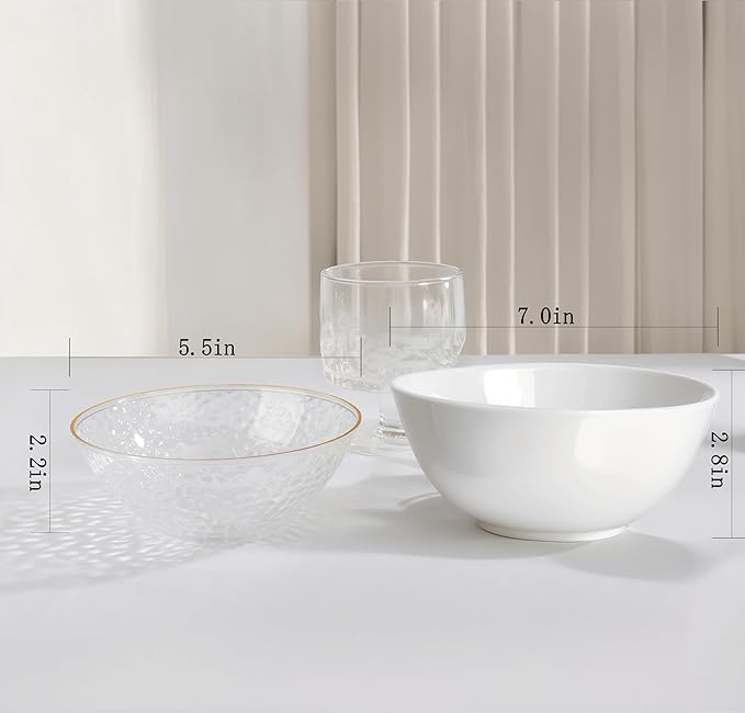 I00000 20 Pack 12 Ounce Clear Plastic Bowls Hammered Gold Rimmed, Heavy Duty Disposable Bowl Set,Elegant Ice Cream Bowls For Birthday, Wedding & Party