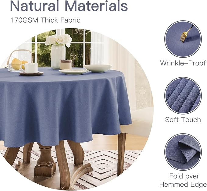 Tablecloth Linen Textured Waterproof & Stain Resistant Table Cloth Wrinkle Free Decorative Fabric Farmhouse Table Cover for Dining/Party/Buffet/Wedding, 60 x 60 Inch, Demin Blue