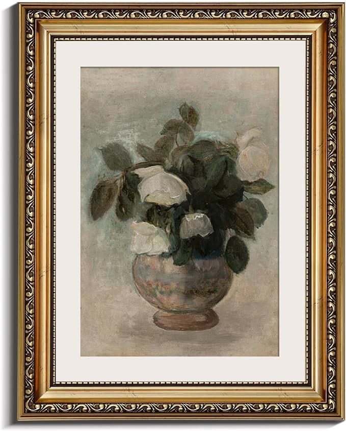 InSimSea Retro Gold Framed Wall Art, Home Room Rose Flower Vintage Wall Decor, Canvas Print Artwork, Farmhouse Country Decor, Antique Picture Frame Floral Paintings, 11x14 Inch