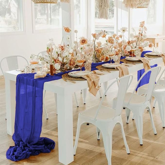 Blue Cheesecloth Gauze Table Runner 10FT x 36" Cotton Cheese Clothes Rustic Wedding Decorations Sheer Gauze Fabric Royal Blue Runners for Tables Boho Linen Cheese Table Runner for Bridal Shower Party